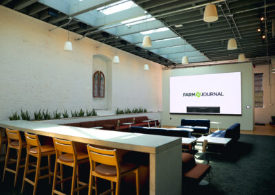 Modern conference room with integrated audio, video, and lighting design in Kansas City office