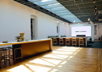 Modern conference room with integrated audio, video, and lighting design in Kansas City office