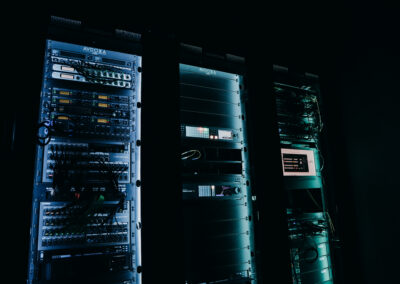 Backstage audio rack with amplifiers and signal processors at Abundant Life Johnson County