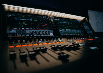 Mixing console and production booth at Abundant Life Johnson County auditorium