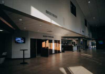 Lobby of Abundant Life Church Johnson County campus with new audio, video, and lighting systems inside