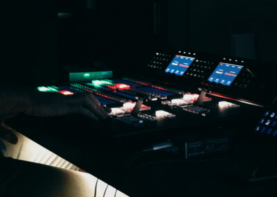 Mixing console and production booth at Abundant Life Johnson County auditorium