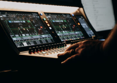 Mixing console and production booth at Abundant Life Johnson County auditorium