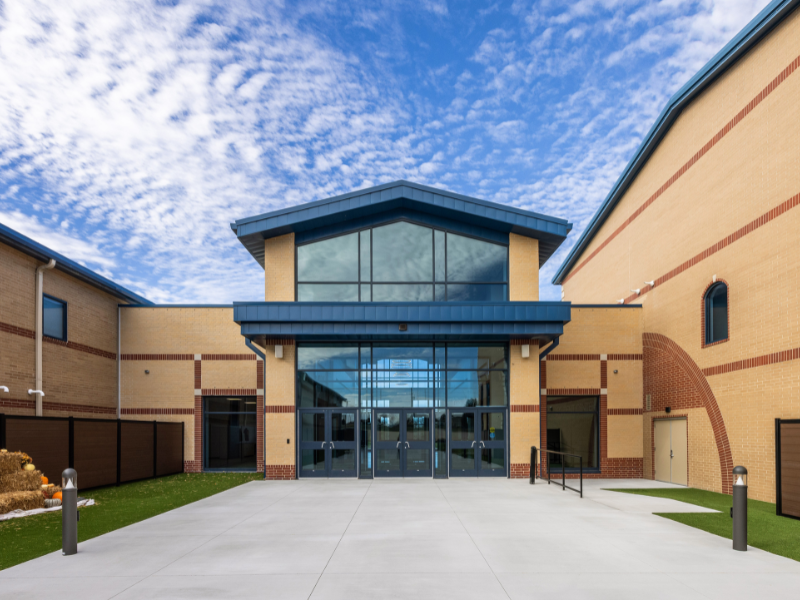 New lobby at Blue Springs Christian Church connecting two existing buildings, featuring AVDOXA-installed AVL systems.